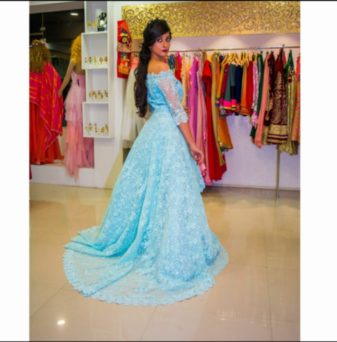 Ball Gown - High-Quality Silky Fabric, Custom Size with Off Shoulder and 3/4 Sleeves | Embroidered Elegance, Fancy Look, Plus Size Available