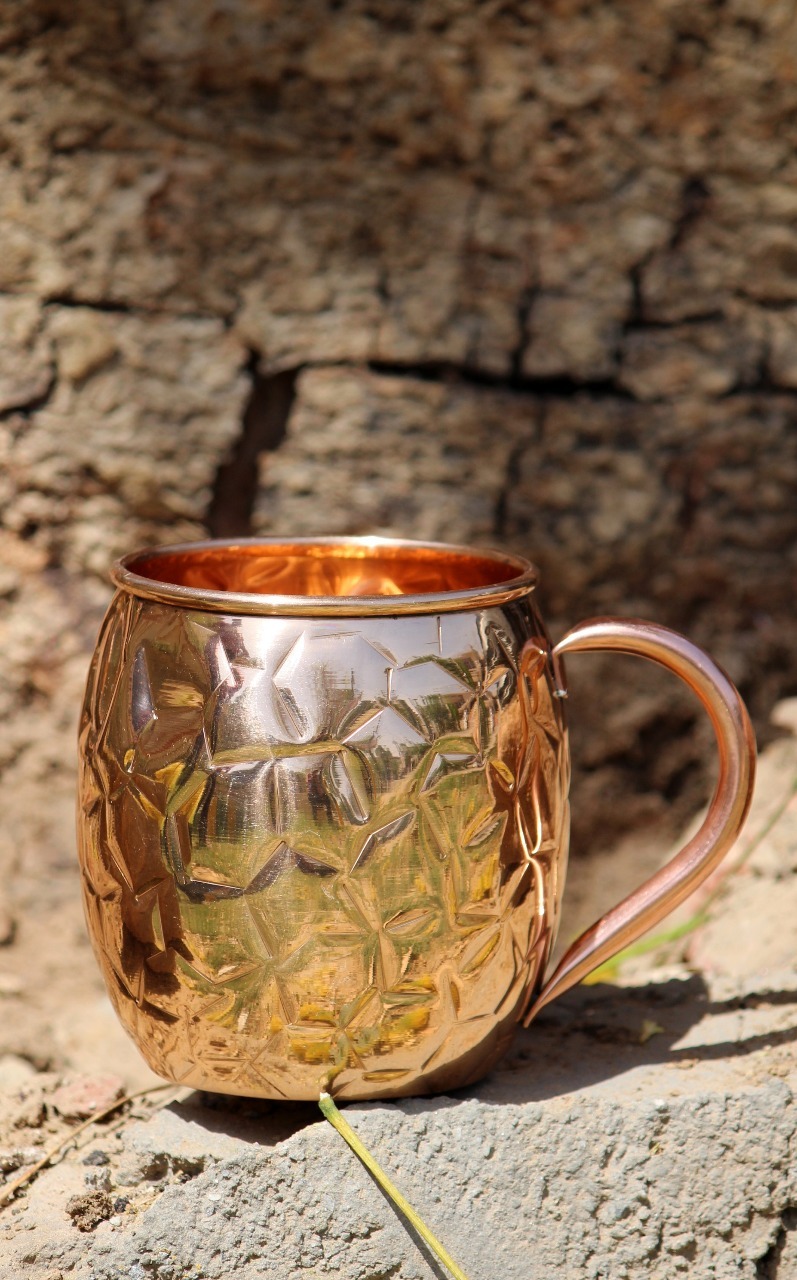 Copper Hammered Mug - Copper, 9.5h X 8cm, 350g | Hand-hammered, Riveted Handles, Tin Lining, Polished To Resist Tarnishing, Elegant Appearance