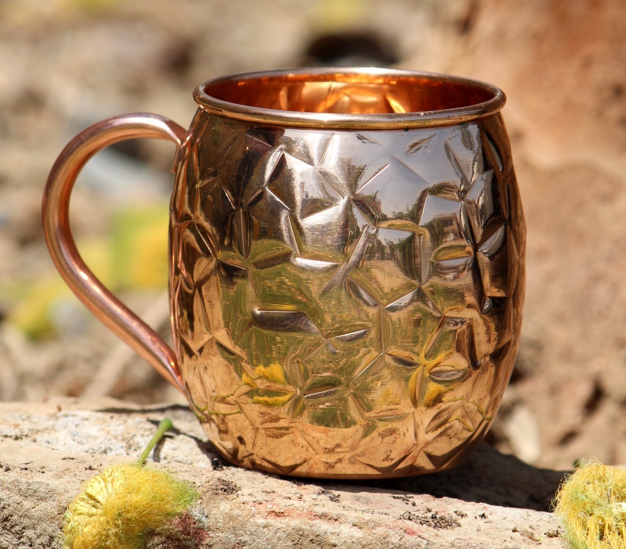 Copper Hammered Mug - Copper, 9.5h X 8cm, 350g | Hand-hammered, Riveted Handles, Tin Lining, Polished To Resist Tarnishing, Elegant Appearance