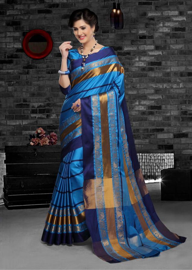 Cotton Silk Saree - Un-stitched Customized Size Up To 42" | Multicolor Woven Pattern All-season Ethnic Wear