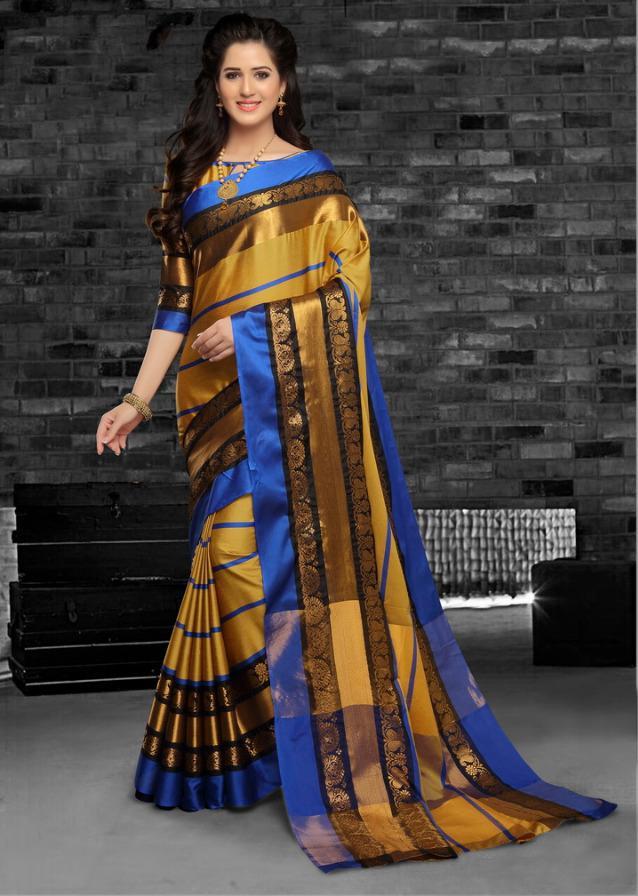 Cotton Silk Saree - Un-stitched Customized Size Up To 42" | Multicolor Woven Pattern All-season Ethnic Wear