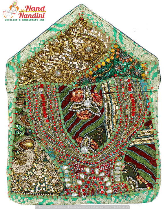 Green Beautiful Hand Embroidered Vintage Banjara Clutch
