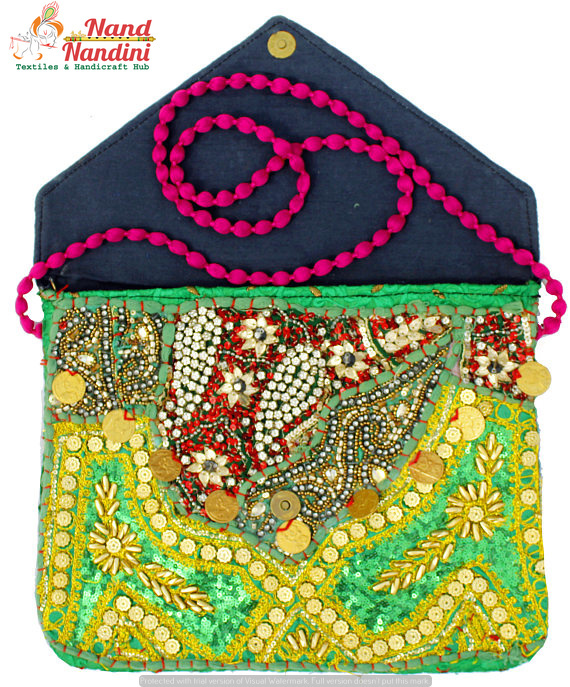 Green Beautiful Hand Embroidered Vintage Banjara Clutch