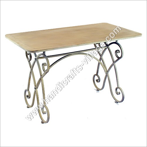 Rectangular Shape Dining Table - Solid Wood and Iron, Cream Color Finish | Modern Outdoor Furniture, Easy to Clean, UV Resistant, Portable Seating for 2