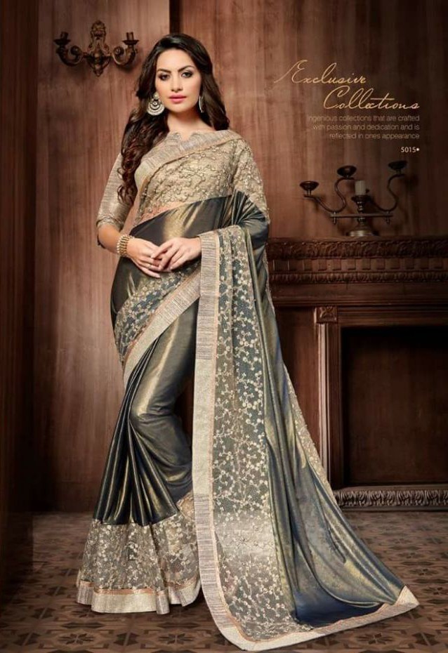 Teal Blue Sethnic Shreeram Blossom Sarees Lycra Net