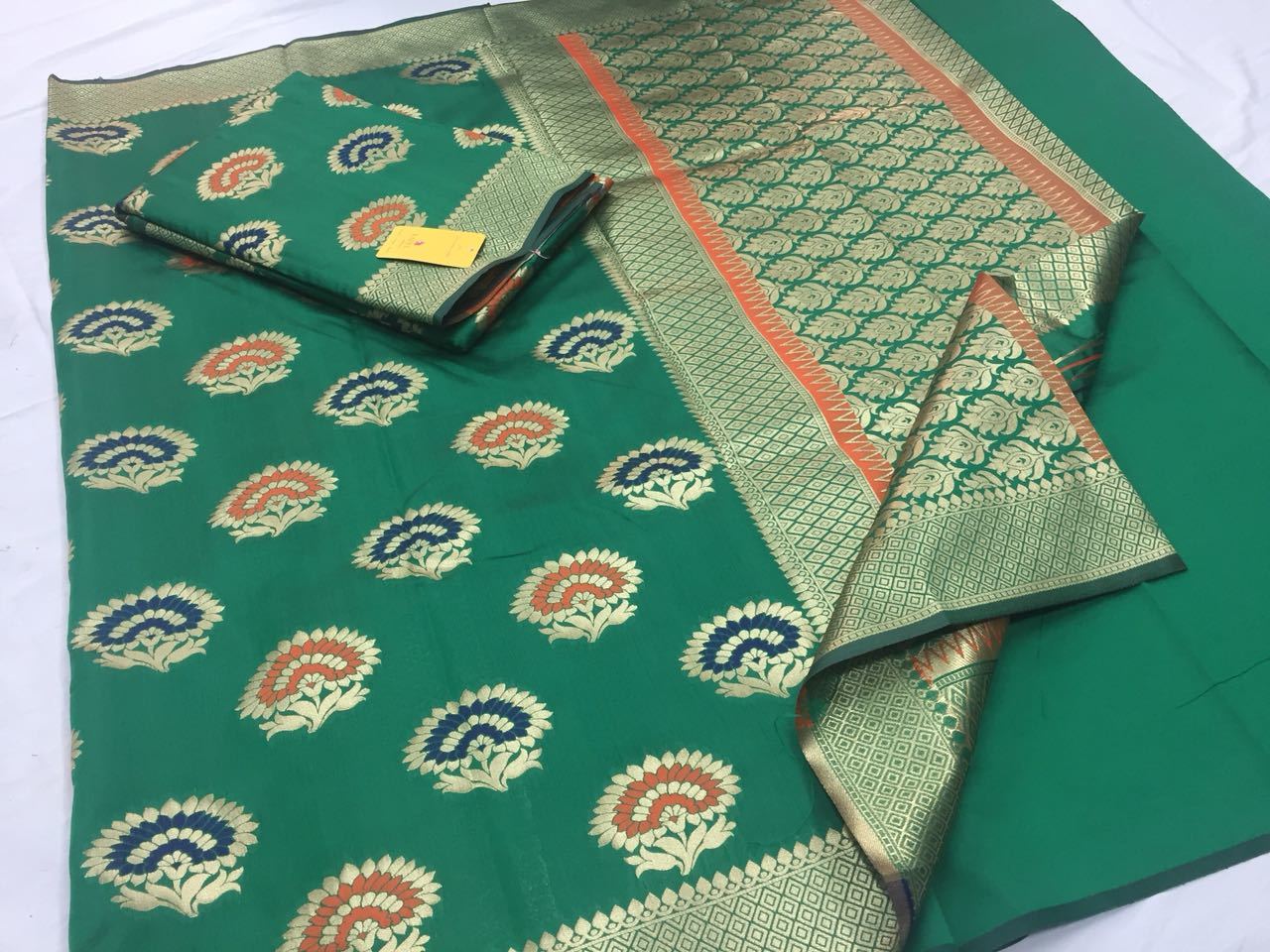 Orange Rajtex Pure Silk Saree Collection Heavy Zari Butta