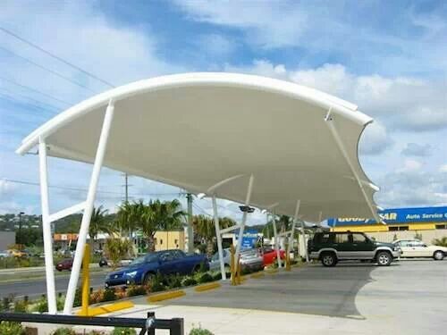 Parking Tensile - Container And Steel, Horizontal Open Style, White Color, Wooden Roof, Suitable For Hotels, Restaurants, Shops, And Warehouses