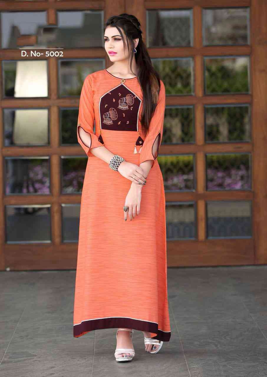 Mittoo Prachi Khadi Rayon Kurti Long Dress - Khadi Rayon Material, Customized Size, Beige Color, Printed Pattern | Formal Dress For All Seasons