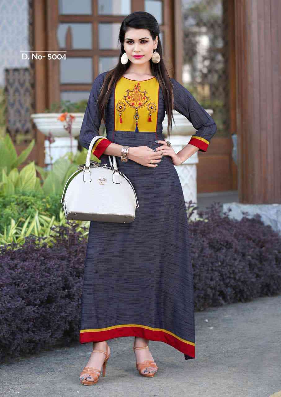 Mittoo Prachi Khadi Rayon Kurti Long Dress - Khadi Rayon Material, Customized Size, Beige Color, Printed Pattern | Formal Dress For All Seasons