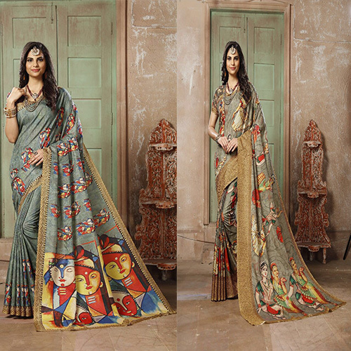 Designer Manipuri / Linen Chanderi Silk Saree - Silk Fabric, Digital Print Design | Chic Weaving Work, Matching Blouse Included