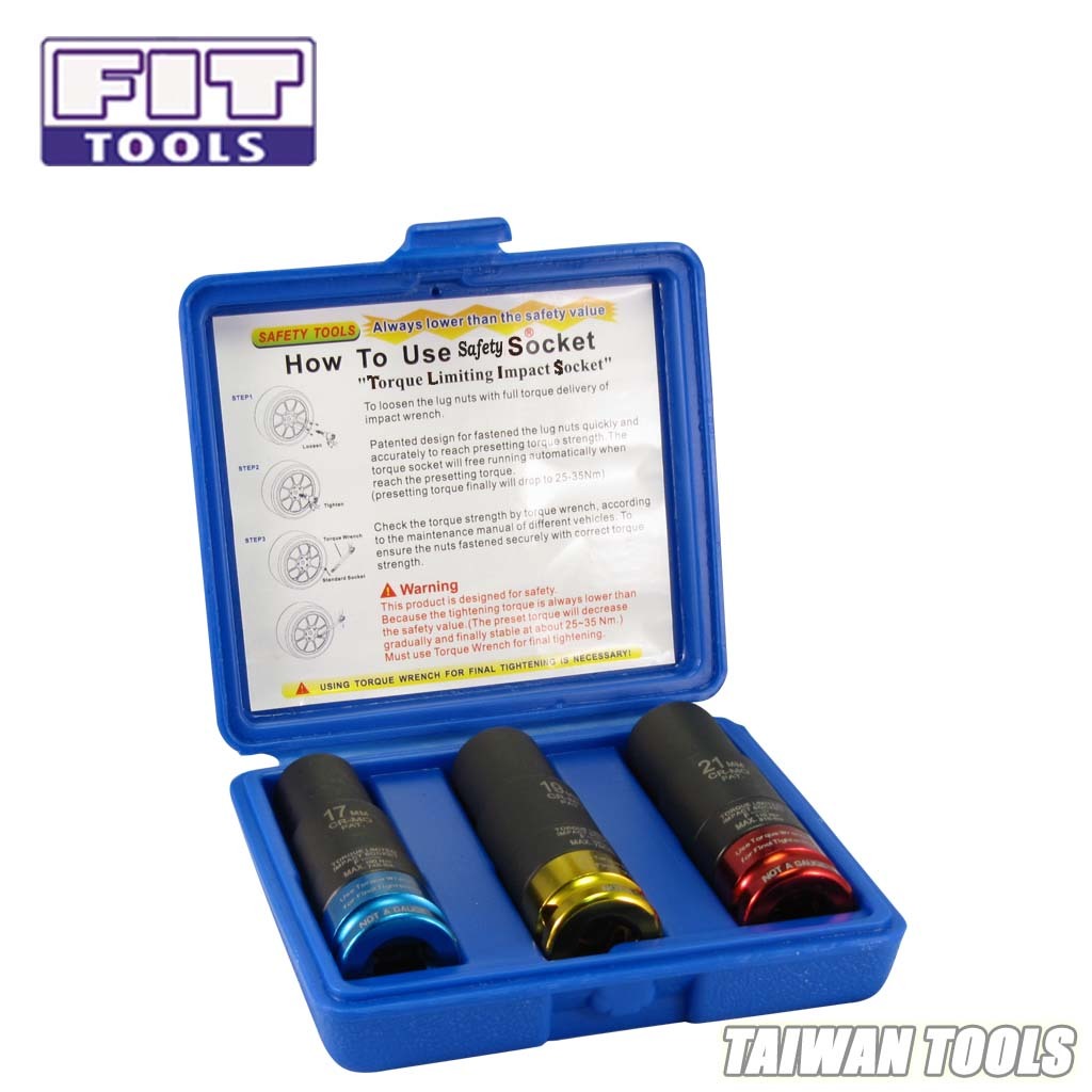 3 Pcs 100mm Thin Wall Saftey Torque Limited Impact Socket (Max. 100 110nm)