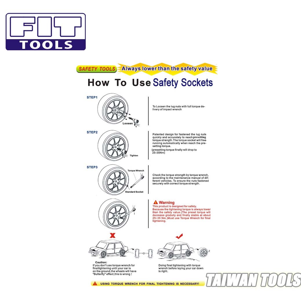 3 Pcs 100mm Thin Wall Saftey Torque Limited Impact Socket (Max. 100 110nm)