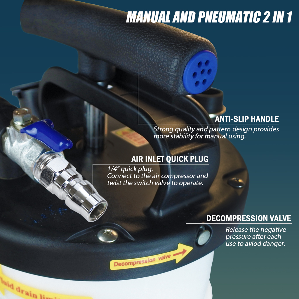 Fit Tools 6.5 Liter Pneumatic / Manual Operation Oil Or Fluid Changer Vacuum Extractor Pump