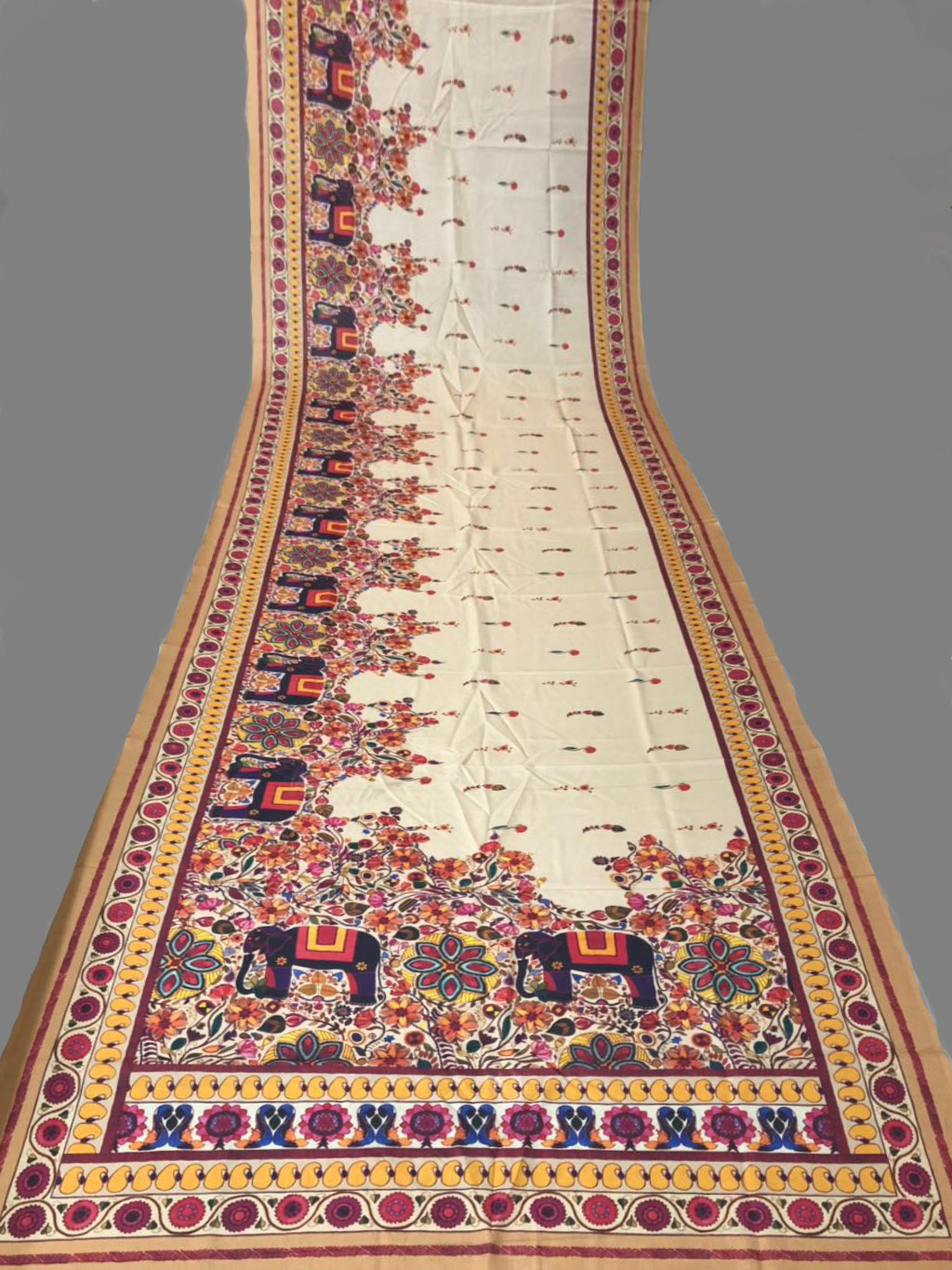Designer Manipuri / Linen Chanderi Silk Saree - Multi-colored Digital Print, Chic Traditional Style With Matching Blouse