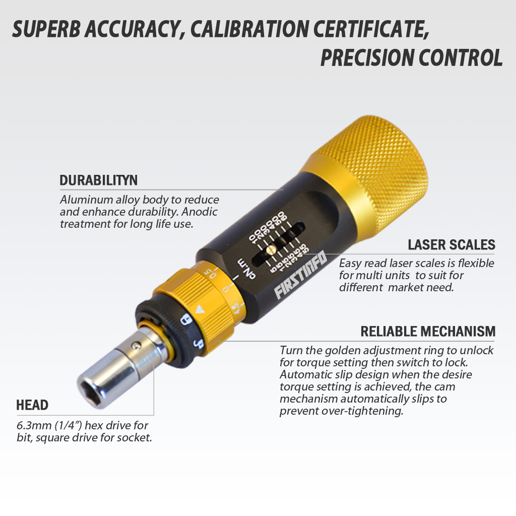 1-4(6.35mm) Hex. Dr. Mini Torque Screwdriver 0.05~0.6nm