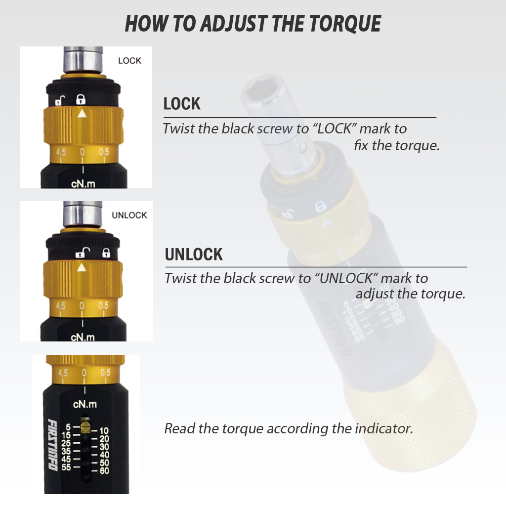 1-4(6.35mm) Hex. Dr. Mini Torque Screwdriver 0.05~0.6nm