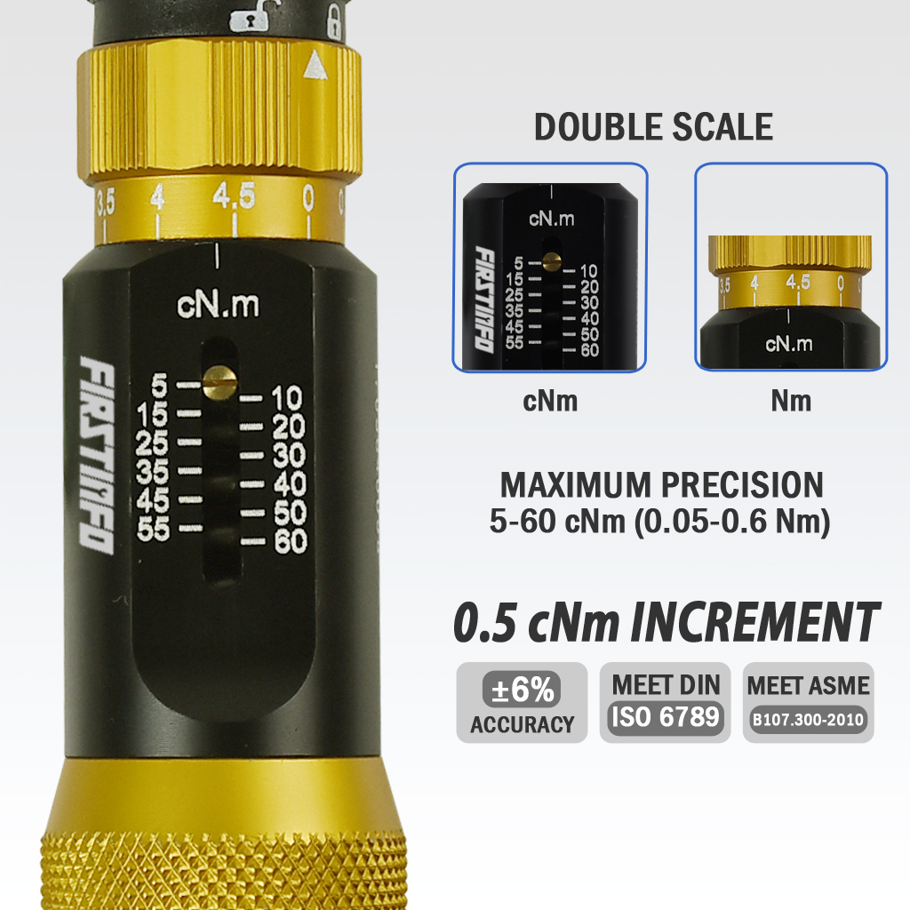 1-4(6.35mm) Hex. Dr. Mini Torque Screwdriver 0.05~0.6nm