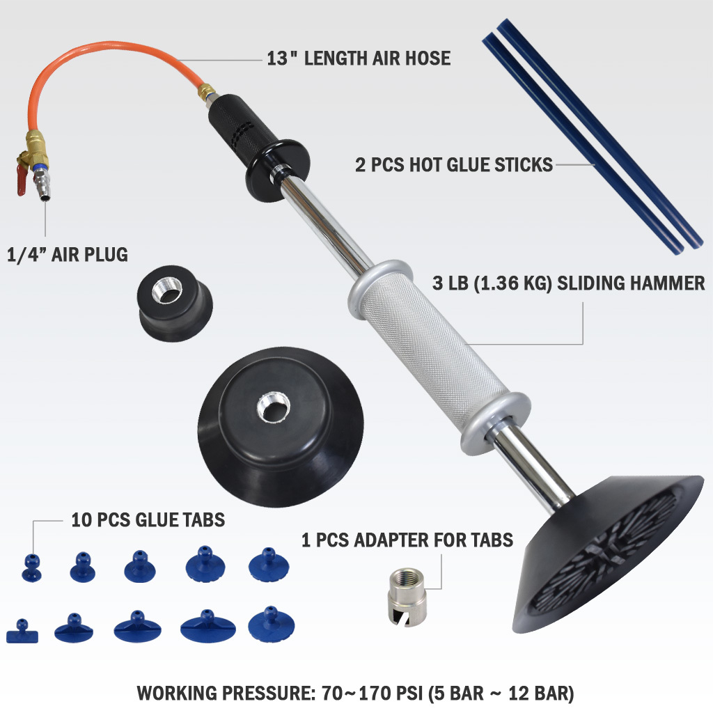 Fit Tools Air Suction Dent Puller Remover With 10 Pcs Glue Tabs