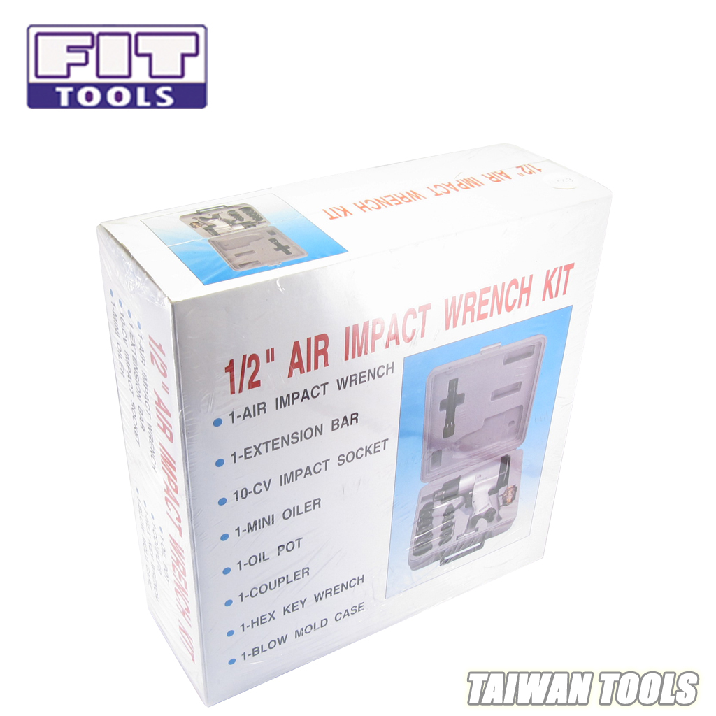 Fit Tools 1/2" Air Rocking Dog Impact Wrench With 10 Pcs Cr-v Sockets Kit