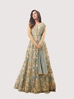 Light Blue Net Abaya Style Anarkali Suit Decoration Material: Stones