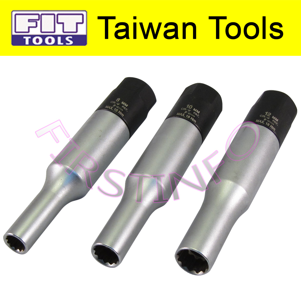 Fit Tools 3 Pcs 8, 10, 12 Mm Glow Plug Torque Limited Socket Kit