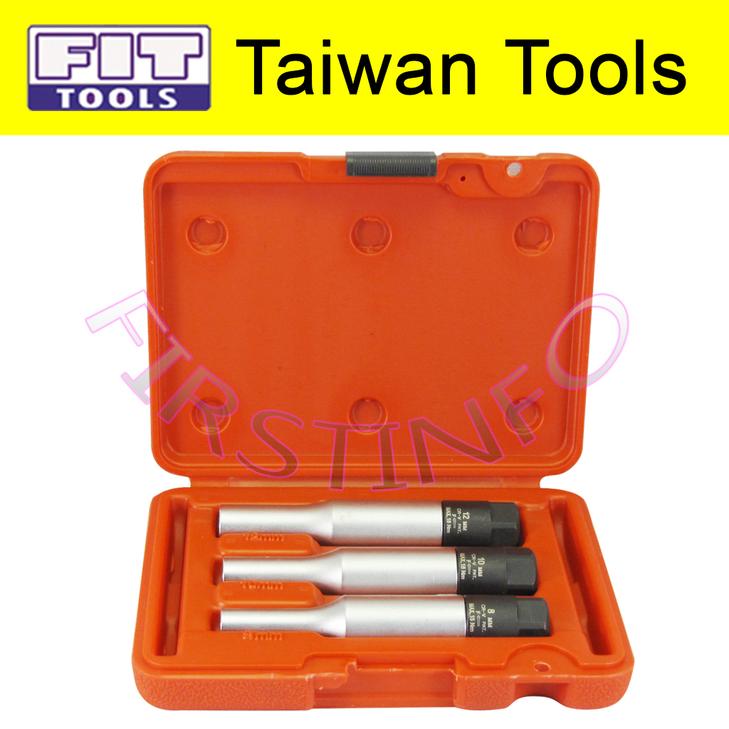 Fit Tools 3 Pcs 8, 10, 12 Mm Glow Plug Torque Limited Socket Kit