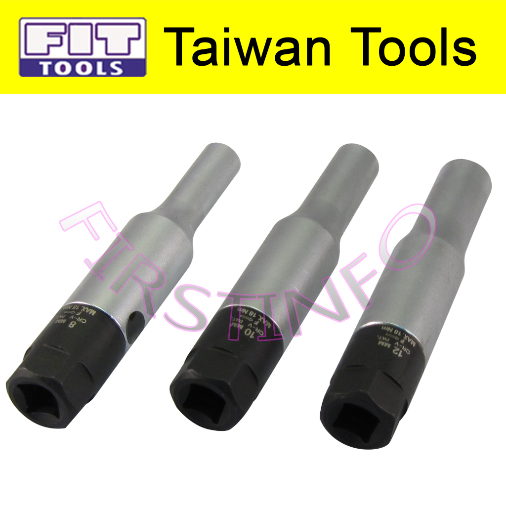 Fit Tools 3 Pcs 8, 10, 12 Mm Glow Plug Torque Limited Socket Kit