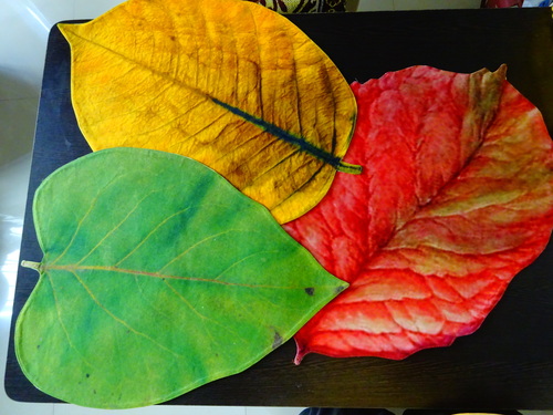 Table Leaf Mat - 100% Cotton, Jute & Bamboo , Red, Yellow & Green Leaf Design | Handmade & Machine Made, Eco-friendly Table Mats And Runners