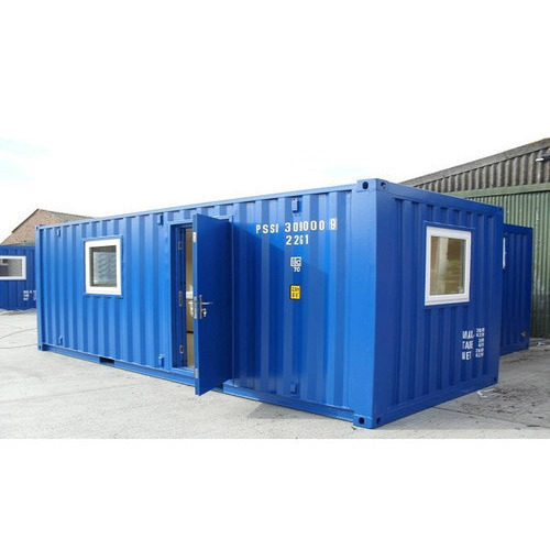 Container Site Office Cabin - Steel Construction, 4mm Wall Panels, Blue Color, 1 Door, 4 Sliding Windows | Modular Design, Eco Friendly, Easy Assembly