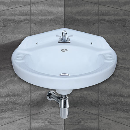 Corner Wash Basin - Ceramic, 18x13 Inches | Stain Resistant, Attractive Design, Durable Finish, Available In Multiple Colors