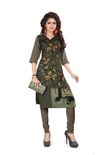 Crepe Green Summer Style Digital Print American Crape Kurti