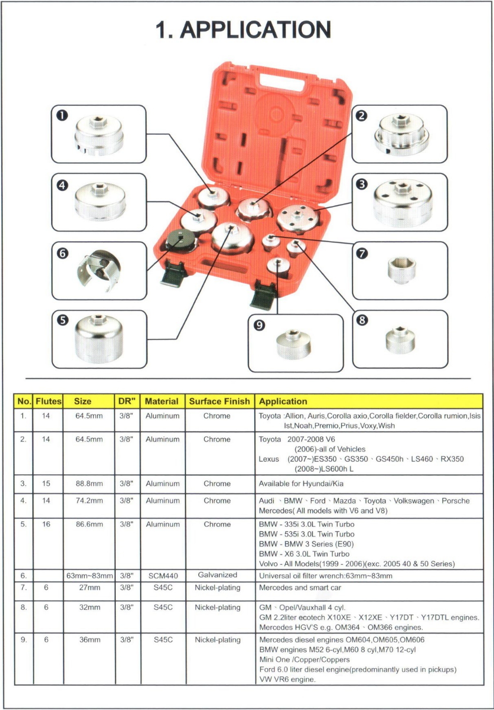 Fit Tools 9 Pcs 3/8 In.dr Forged Oil Filter Wrench Set