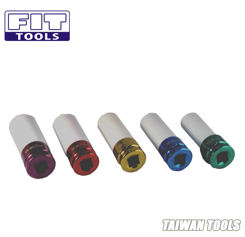 Fit Tools 5 Pcs 1/2 " Protective Wheel Cr-mo Deep Color Sockets Kit