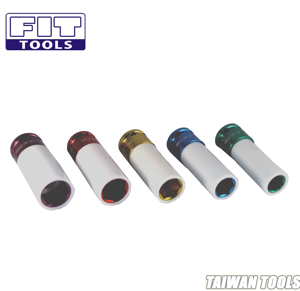 Fit Tools 5 Pcs 1/2 " Protective Wheel Cr-mo Deep Color Sockets Kit