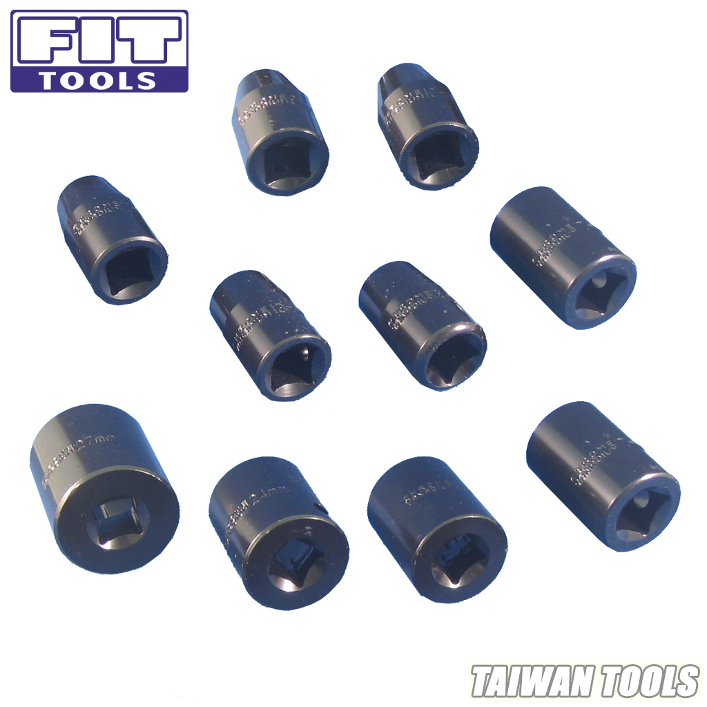 Fit Tools Made In Taiwan 1/2" 10 Pcs 9 ~ 27 Mm Cr-v Sockets For Air Impact Wrench Set