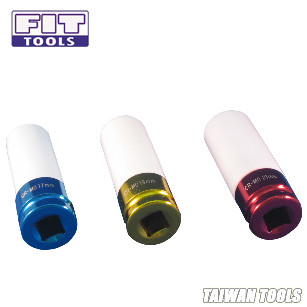 1/2 Inch Cr-mo Color Deep Sockets 3 Pcs(17,19,21mm)+h.d.t. Torsion Impact Adapter