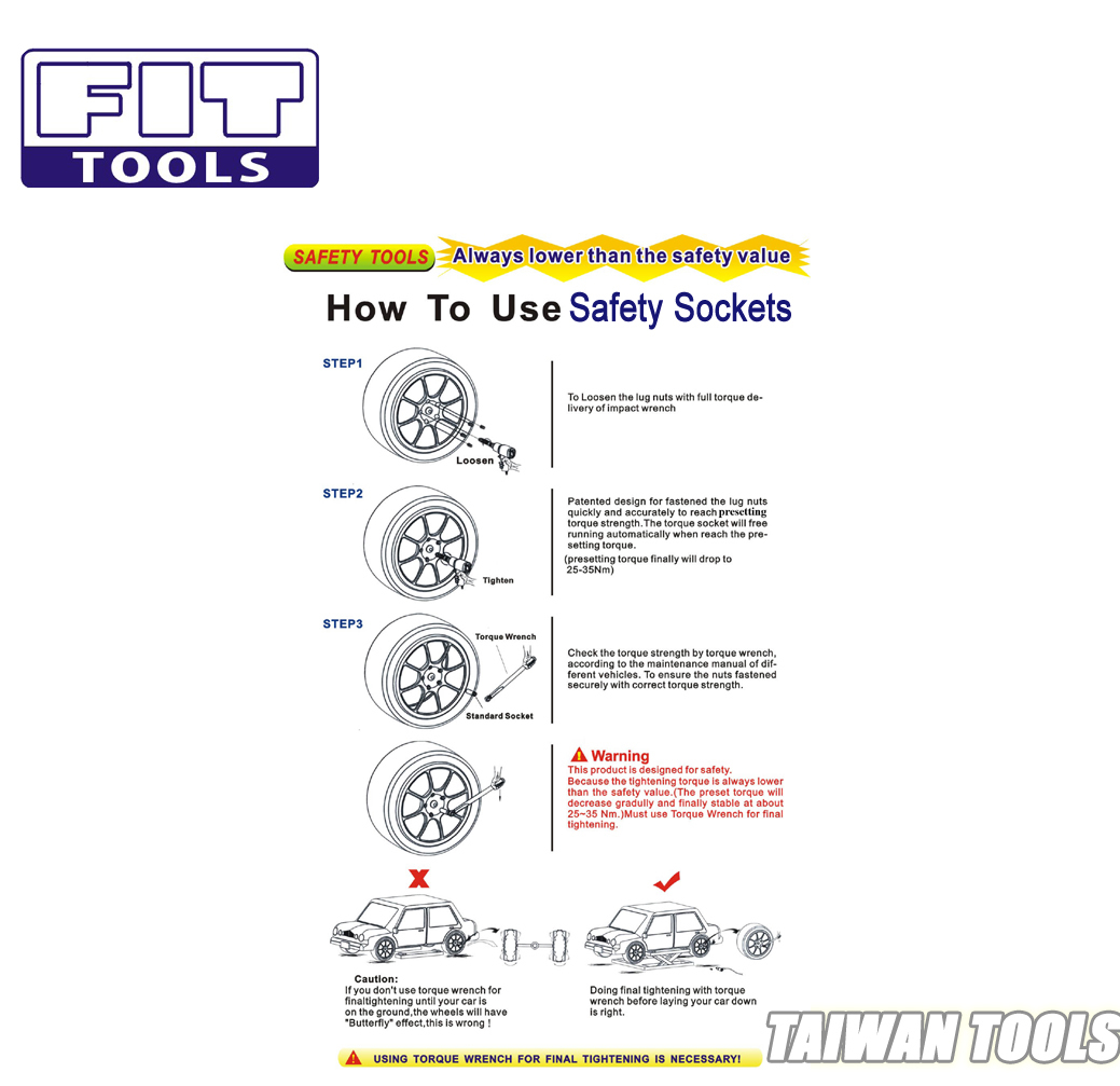 Fit Tools 3 Pcs 150mm Thin Wall Safety Torque Limited Impact Socket