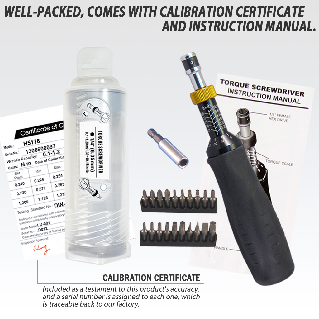 Fit Tools Made In Taiwan 1/4" Adjustable Torque Limited 0.1~1.2 Nm Hex Screwdriver Kit