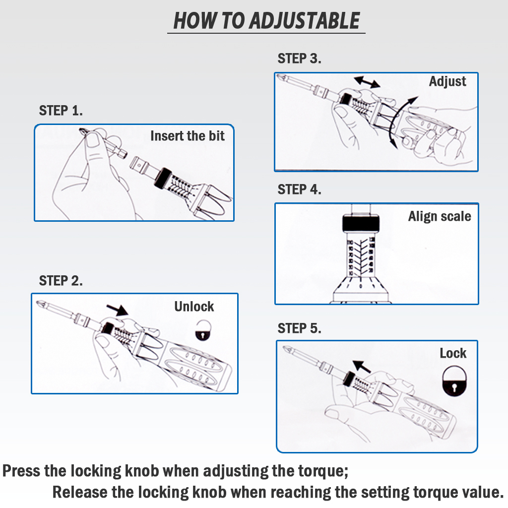 Fit Tools Made In Taiwan 1/4" Adjustable Torque Limited 0.1~1.2 Nm Hex Screwdriver Kit