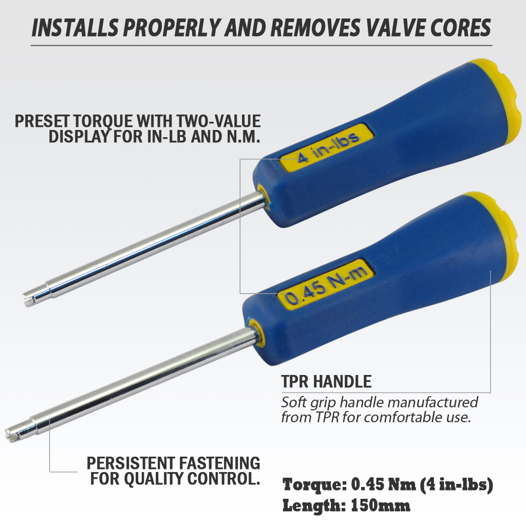 Fit Tools Tyre Valve Core Auto Click Torque Remover / Installer Screwdriver 0.45nm (4 In-lbs)