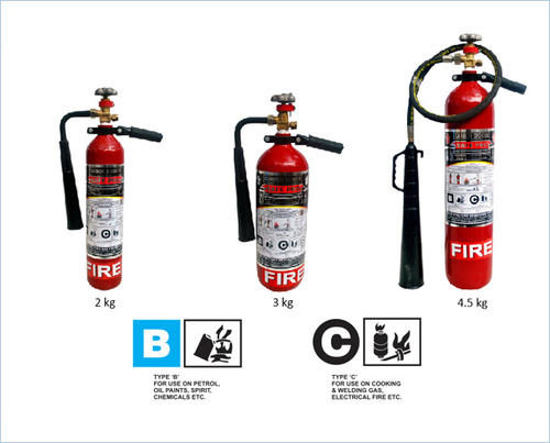 Co2 Type Fire Extinguisher - M.S. Cylinder, 2-4.5kg Capacity, Red Color | Class B Fires, ISI Marked, Electrical Safe, 1 Year Warranty