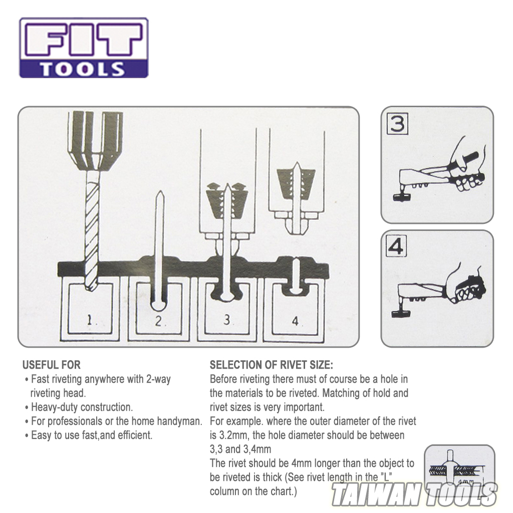 Fit Tools Hand 2 Way Horizontal Or Vertical Riveter With 60 Rivet