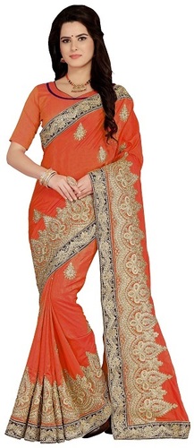 Orange Art Silk Embroiered Orenge Color Saree