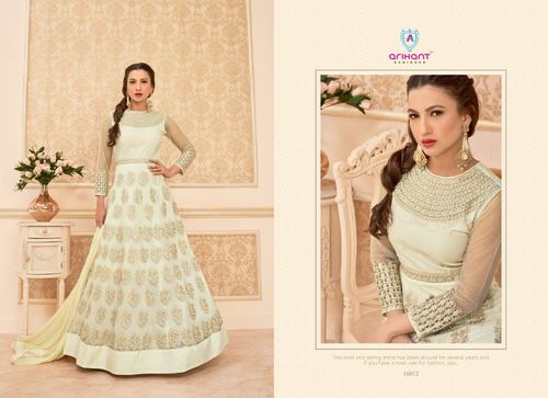 White Printed Function Wear Dress Material