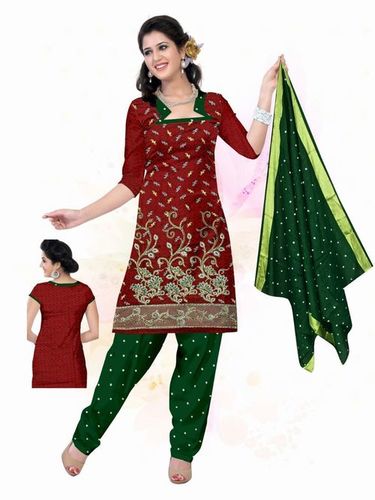 Red & Green Ati Work - Cotton Polyester Blend, Full Sleeves, Printed Pattern Design