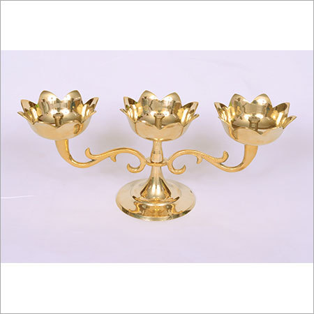 Lotus Nanda Deep 3 Batti - Brass Polished Metal, Lightweight Design | Indian Artifical Style, Polished Finish, 5-10 Grams