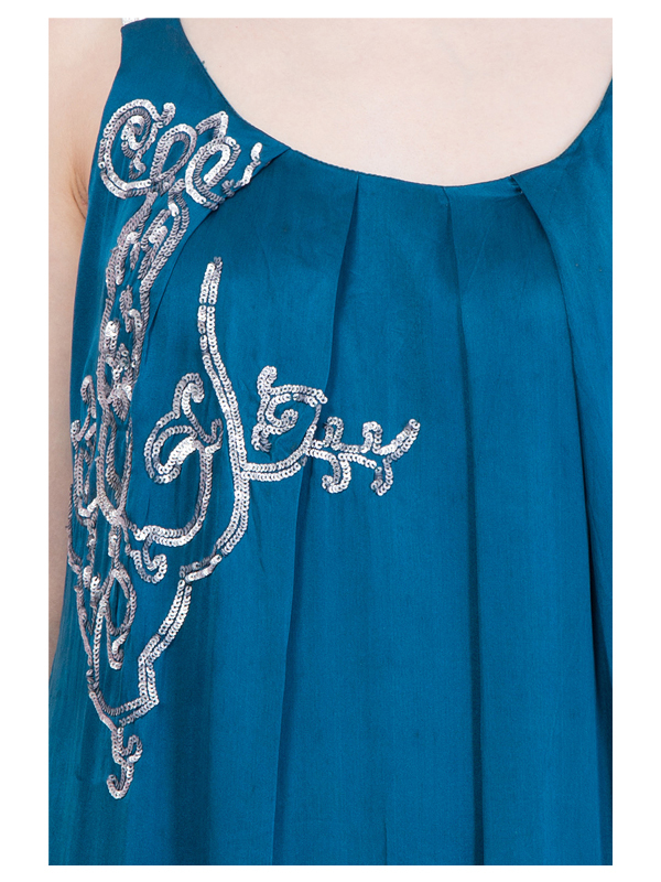 Dress - Polyester, 36 Inches, Teal | Stylish Design, Comfortable Fit, Elegant Look, Sleeveless, Soft Fabric, Perfect Length