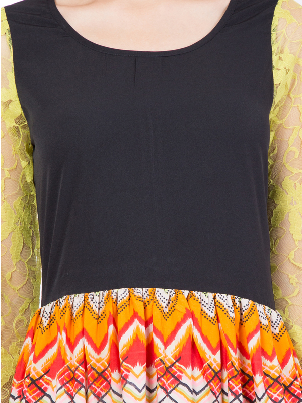 Cotton Maxi Dress - Multicolor Printed Design | Stylish Long Sleeves, Comfortable Round Neck Party Wear