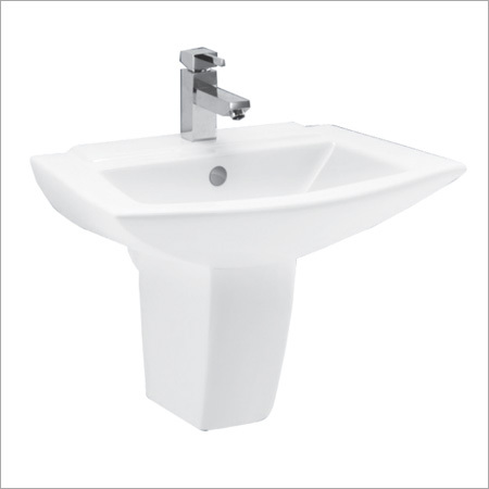 Sprat Wash Basin - Ceramic Half Pedestal 610x455x490 Mm | White, Wall Mounted Design, Lightweight At 14 Kg
