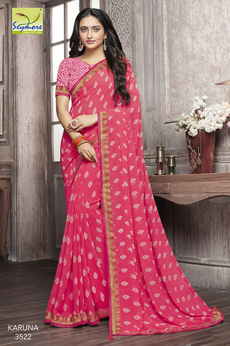 Peach Border Saree